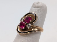 10K Yellow Gold Pink Sapphire & Clear Stone Ring