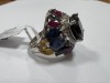 18KW Gold, Blue Sapphire, Ruby and Diamond Cluster Ring (Pompano Beach, FL) - 5