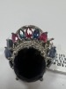 18KW Gold, Blue Sapphire, Ruby and Diamond Cluster Ring (Pompano Beach, FL) - 18