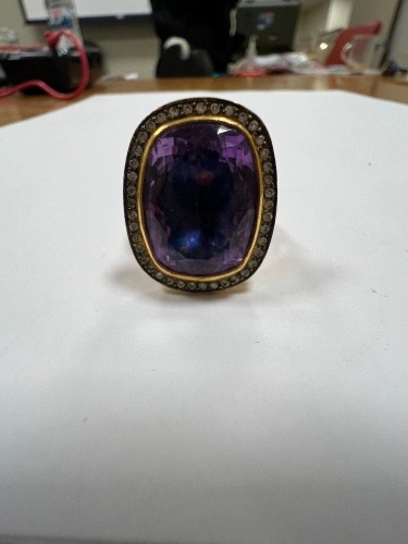 24K Gold Plated, Sterling Silver, Amethyst & Diamond Ring (Pompano Beach, FL)