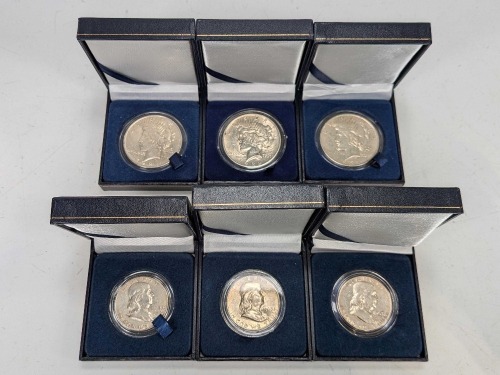 (3) Peace Dollars & (3) Franklin Half-Dollars