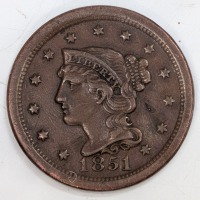 1851 Braided Large Cent Coin