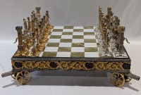 Ornate Chessboard & Military Chess Pieces