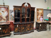 Japanese-Style Hand Painted Lacquered Display Cabinet
