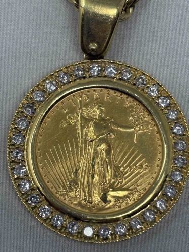 14K & 18K Gold & Diamond Coin Pendant Necklace (Riverside, CA)