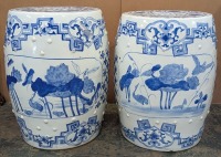 (2) Porcelain Chinoiserie Garden Stool/Stand