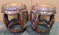 (2) Wooden Barrel Style Mother of Pearl Inlay Stool/Stand