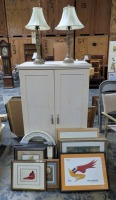 Dog Crate, Cabinet, Artwork, & Lamps