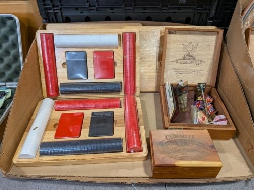 Poker Chips, Darts, & Wooden Boxes