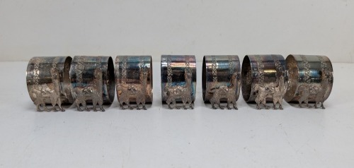 (7) Llama Sterling Silver Napkin Rings