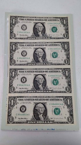 Uncut $1 Bill 4-Sheet