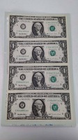 Uncut $1 Bill 4-Sheet