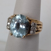 14K Yellow Gold Light Blue Stone w/ Diamond Accent