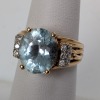 14K Yellow Gold Light Blue Stone w/ Diamond Accent