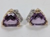 14K Yellow Gold Trillion Cut Amethyst & Diamond Earrings