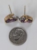 14K Yellow Gold Trillion Cut Amethyst & Diamond Earrings - 5