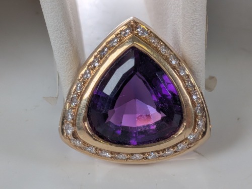 14K Yellow Gold Pendant w/ Purple & Clear Stones