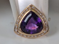 14K Yellow Gold Pendant w/ Purple & Clear Stones