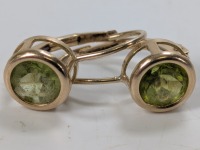 14K Yellow Gold Green Stone Earrings
