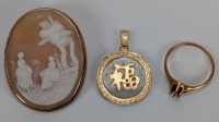 14K Yellow Gold Ring Mount, Cameo, & Pendant