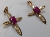 (2) 10K Yellow Gold Cross Pendant w/ Ruby Stone - 2
