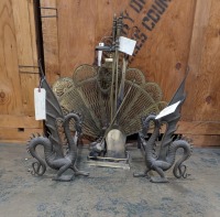 Fire Place Tools, Folding Fire Sceen & Dragon Andirons