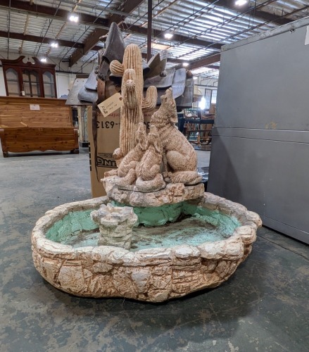 Resin Wolf & Cactus Fountain