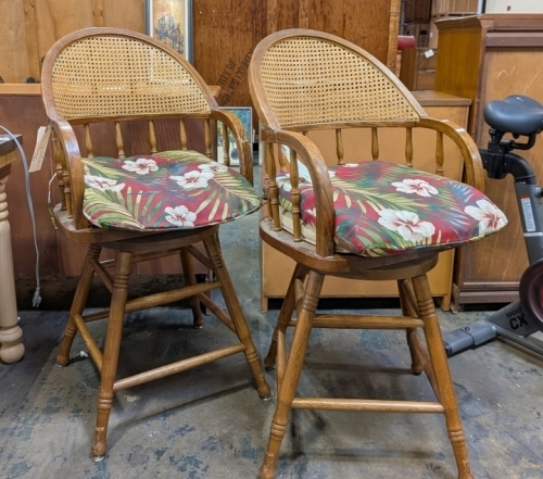 (2) Swival Cane Back Bar Stools