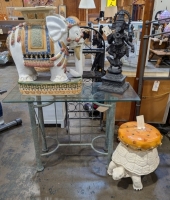 Animal Pedestals, Statue, & Glass Top Table