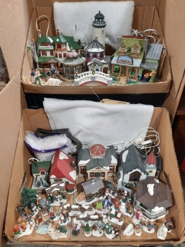 (2) Ctns Holiday Themed Decorative Houses & Figurines