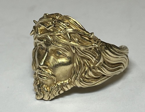 14KY Gold and Diamond Simulant Jesus Form Ring (Pompano Beach, FL)
