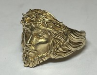14KY Gold and Diamond Simulant Jesus Form Ring (Pompano Beach, FL)