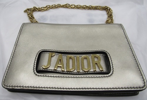 Christian Dior J'adior Gold Shoulder Bag, #09-MA-0157; 10.0 x 6.5 x 2.0 inches, fair condition, stain on the bottom inside the bag (Laredo, TX)