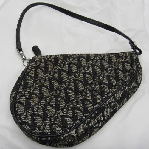 Christian Dior Black Logo Tan Cloth Small Saddle Bag Purse (Laredo, TX)