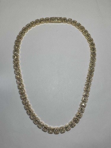 A 13-14K Yellow Gold and Natural Diamond Tennis Necklace (Pompano Beach, FL)