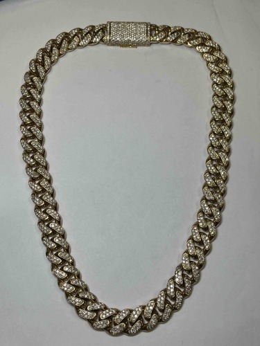 A 12K Yellow Gold and Natural Diamond Cuban Link Necklace (Pompano Beach, FL)