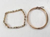 (1) 14K Gold Bracelet & (1) Gold-Tone Bracelet
