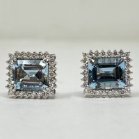 18K Gold "Diamond Direct" Diamond & Aquamarine Earrings (Dayton, NJ)