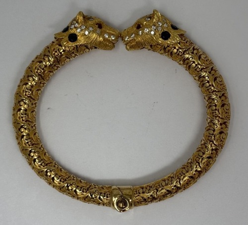 18K Gold Maramenos Sapphire, Ruby & Diamond Panther Head Bracelet (Dayton, NJ)