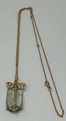 (1) 18K Gold Chain Necklace & (1) 18K Gold Dragonfly Diamond & Aquamarine Pendant (Dayton, NJ)