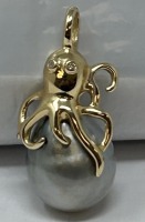 14K Gold Diamond & Tahitian Pearl Octopus Pendant (Dayton, NJ)
