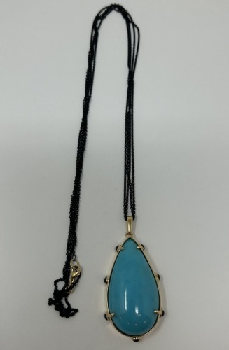 Steel Chain w/ 18K Clasp & 18K Gold Turquoise Pendant (Dayton, NJ)