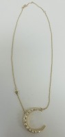 18K Gold Diamond & Pearl Crescent Moon Necklace (Dayton, NJ)