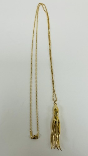 18K Gold Beaded Chain Necklace & Squid Pendant (Dayton, NJ)