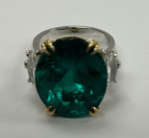 18K Gold & Platinum Emerald & Diamond Ring (Dayton, NJ)