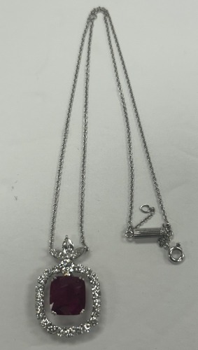 Gold Glass-Ruby & Diamond Pendant and Chain (Dayton, NJ)