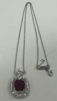 Gold Glass-Ruby & Diamond Pendant and Chain (Dayton, NJ)