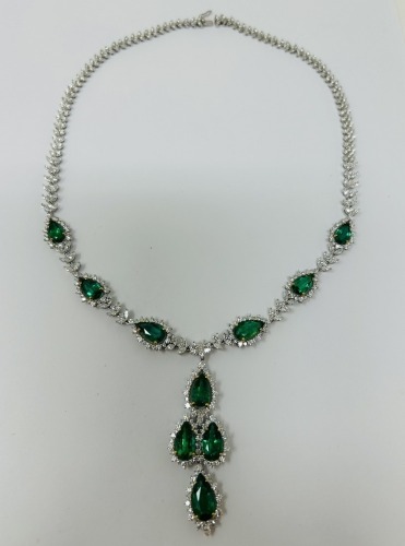 18K Gold Diamond & Emerald Necklace (Dayton, NJ)