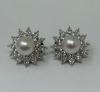 18K Gold Diamond Platinum & Pearl Earrings (Dayton, NJ)