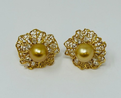 18K Gold Diamond & Pearl Earrings (Dayton, NJ)